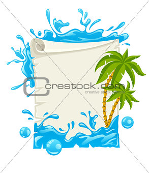 Travel poster with water splashes and palms