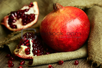Ripe pomegranate with red seeds 