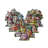 City of love, heart shape sketch for your design
