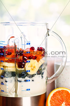 Blender with fruit and yogurt