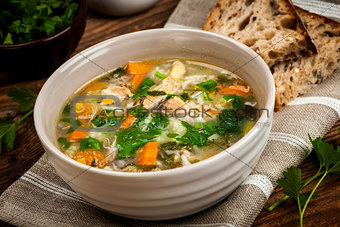 Chicken soup with rice and vegetables