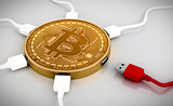 Red And White USB Wires Connected To The Bitcoin