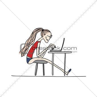 Programmer woman at work, sketch for your design