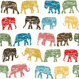 Grunge retro seamless with elephants silhouettes