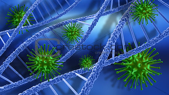3D medical background with DNA strands and virus cells