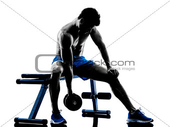 man exercising fitness weights Bench Press exercises silhouette