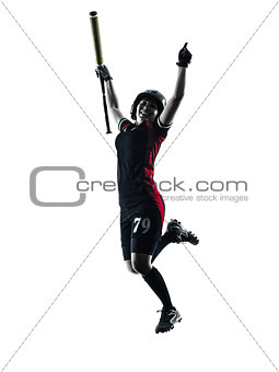 woman playing softball players silhouette isolated