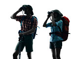 couple trekker trekking nature silhouette Photographing
