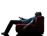 man sofa couch remote control sleeping watching tv