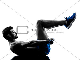 man exercising fitness crunches weights exercises silhouette