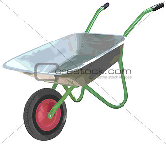 Gardening wheelbarrow on one wheel. The empty truck