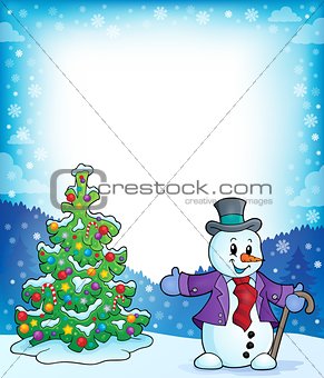 Frame with Christmas tree and snowman 1