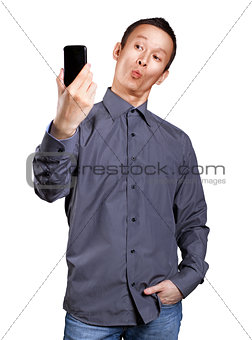 Asian Man Making A Selfie