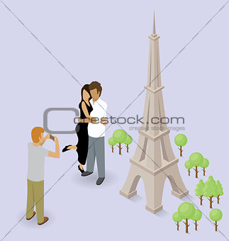 Couple Making Selfie Near The Eiffel Tower in Paris