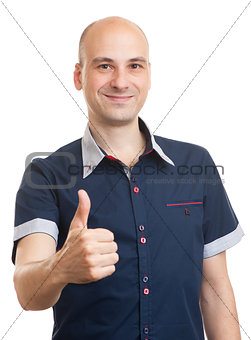 Smiling bald guy showing thumbs up