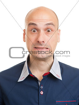 shocked young bald man