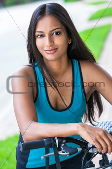Indian Asian Young Woman Girl Fitness Cycling