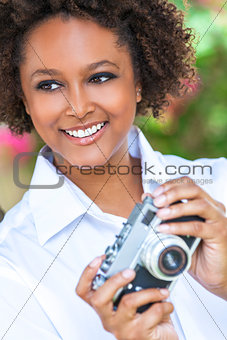 Mixed Race African American Girl With Camera