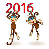 Two Monkeys hang on the digits of 2016 inscription