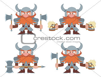Dwarfs with beer mugs and axes, set