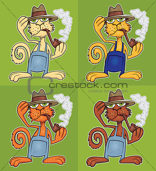 cat with hat smoking pipe cartoon vector illustration