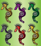 cartoon textured colored sea horse vector illustration
