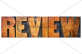 review word in letterpress wood type