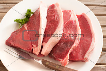 Fresh Steak on a Round Plate with Fork