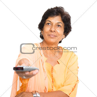 Indian mature woman watching tv