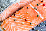 Fresh Raw Salmon Fillet with Peppers