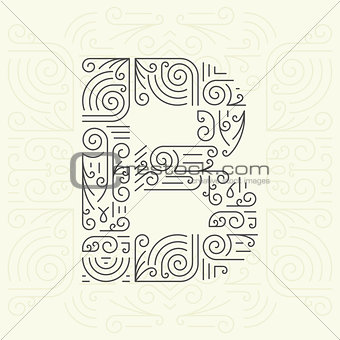 Vector Mono Line style Geometric Font Your for Text, Slogan, Template or Advertising. Golden Monogram Design element for Labels and Badges. Letter B