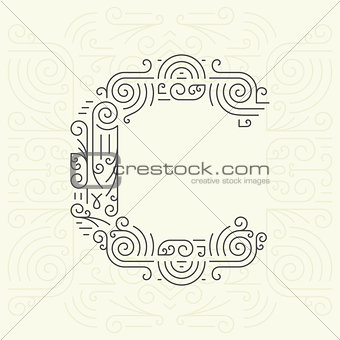 Vector Mono Line style Geometric Font Your for Text, Slogan, Template or Advertising. Golden Monogram Design element for Labels and Badges. Letter C