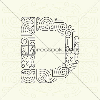 Vector Mono Line style Geometric Font Your for Text, Slogan, Template or Advertising. Golden Monogram Design element for Labels and Badges. Letter D
