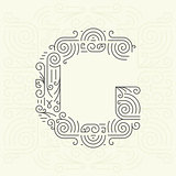 Vector Mono Line style Geometric Font Your for Text, Slogan, Template or Advertising. Golden Monogram Design element for Labels and Badges. Letter G