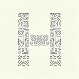 Vector Mono Line style Geometric Font Your for Text, Slogan, Template or Advertising. Golden Monogram Design element for Labels and Badges. Letter H