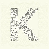 Vector Mono Line style Geometric Font Your for Text, Slogan, Template or Advertising. Golden Monogram Design element for Labels and Badges. Letter K