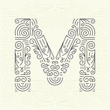 Vector Mono Line style Geometric Font Your for Text, Slogan, Template or Advertising. Golden Monogram Design element for Labels and Badges. Letter M