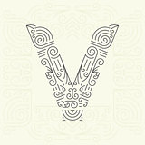 Vector Mono Line style Geometric Font Your for Text, Slogan, Template or Advertising. Golden Monogram Design element for Labels and Badges. Letter V