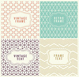 Retro Mono Line Frames with place for Text. Vector Design Template, Labels, Badges on Seamless Geometric Patterns. Minimal Textures