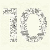 Vector Mono Line style Geometric Font for Your Text. Golden Monogram Design element for Labels and Badges. Number 10