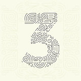 Vector Mono Line style Geometric Font for Your Text. Golden Monogram Design element for Labels and Badges. Number 3