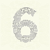 Vector Mono Line style Geometric Font for Your Text. Golden Monogram Design element for Labels and Badges. Number 6