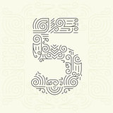 Vector Mono Line style Geometric Font for Your Text. Golden Monogram Design element for Labels and Badges. Number 5
