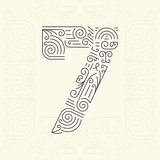 Vector Mono Line style Geometric Font for Your Text. Golden Monogram Design element for Labels and Badges. Number 7