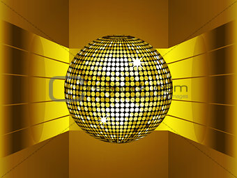 Golden disco ball on golden metallic environment
