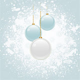 Grunge Christmas background with blue and white baubles