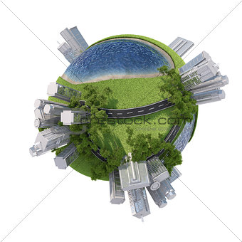 Business city on Earth globe