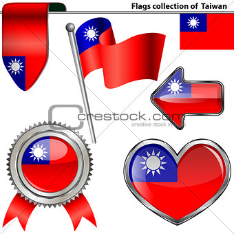 Glossy icons with flag of Taiwan, USA