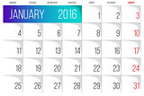 January 2016 planning calendar