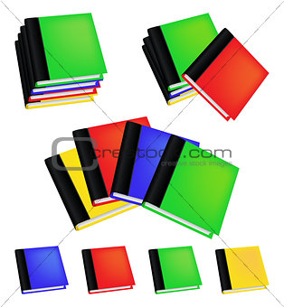 Set of realistic colored books with empty covers. Vector illustration isolated on white background